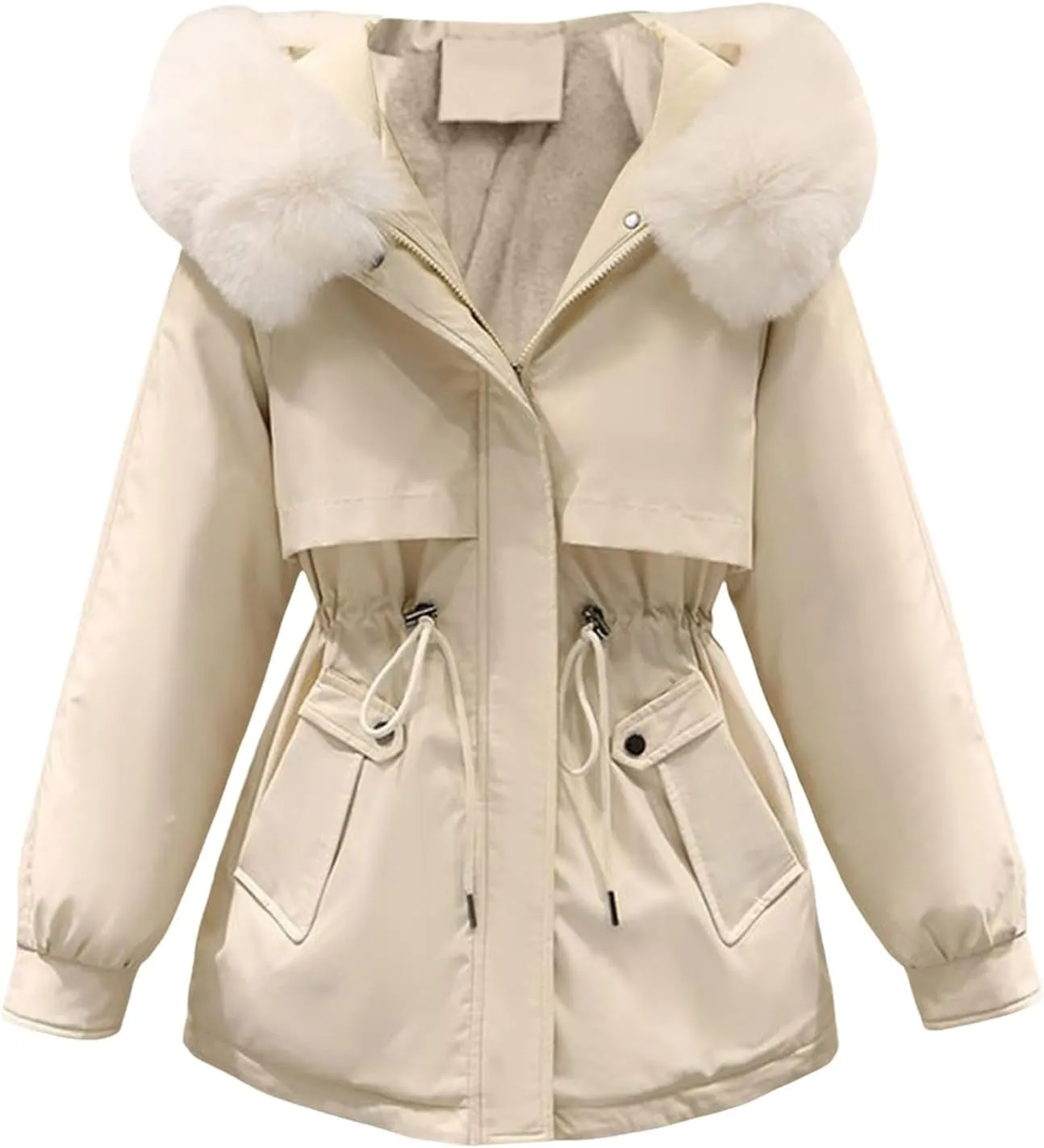 Womens 2024 Winter Fashion Cropped Coats Casual Warm Hood Puffer Jacket Elegant Long Sleeve Waist Cinching Down Coat
