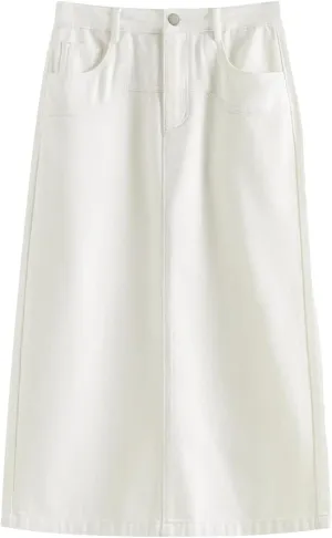 Women's All Match A Line Denim Skirts Back Slit Spring Long Office Lady Denim Jean Skirt