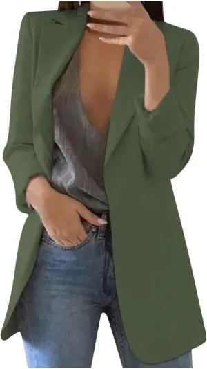 Womens Blazers 2024 Fall Bussiness,Casual Long Sleeve Button Open Front Suit Jackets, Work Clothes with Pockets