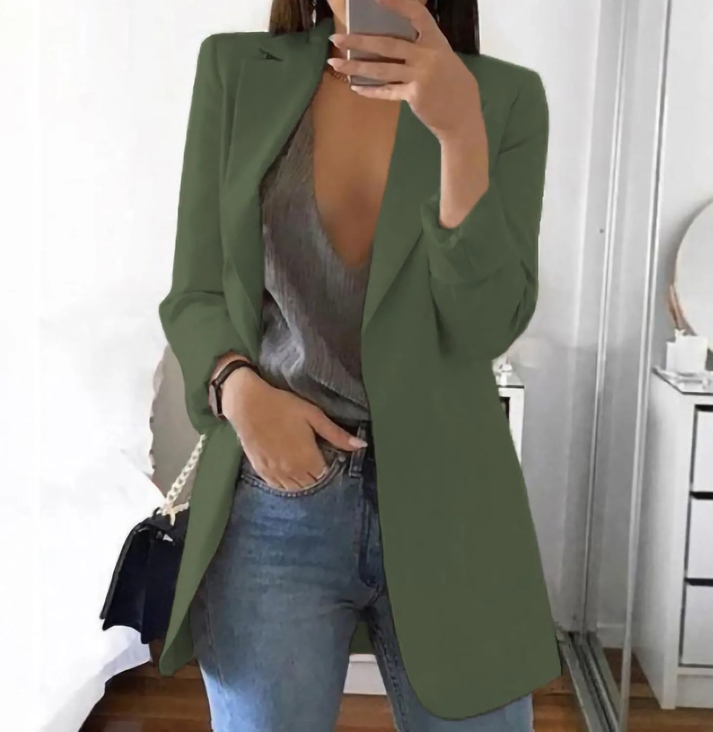 Womens Blazers 2024 Fall Bussiness,Casual Long Sleeve Button Open Front Suit Jackets, Work Clothes with Pockets