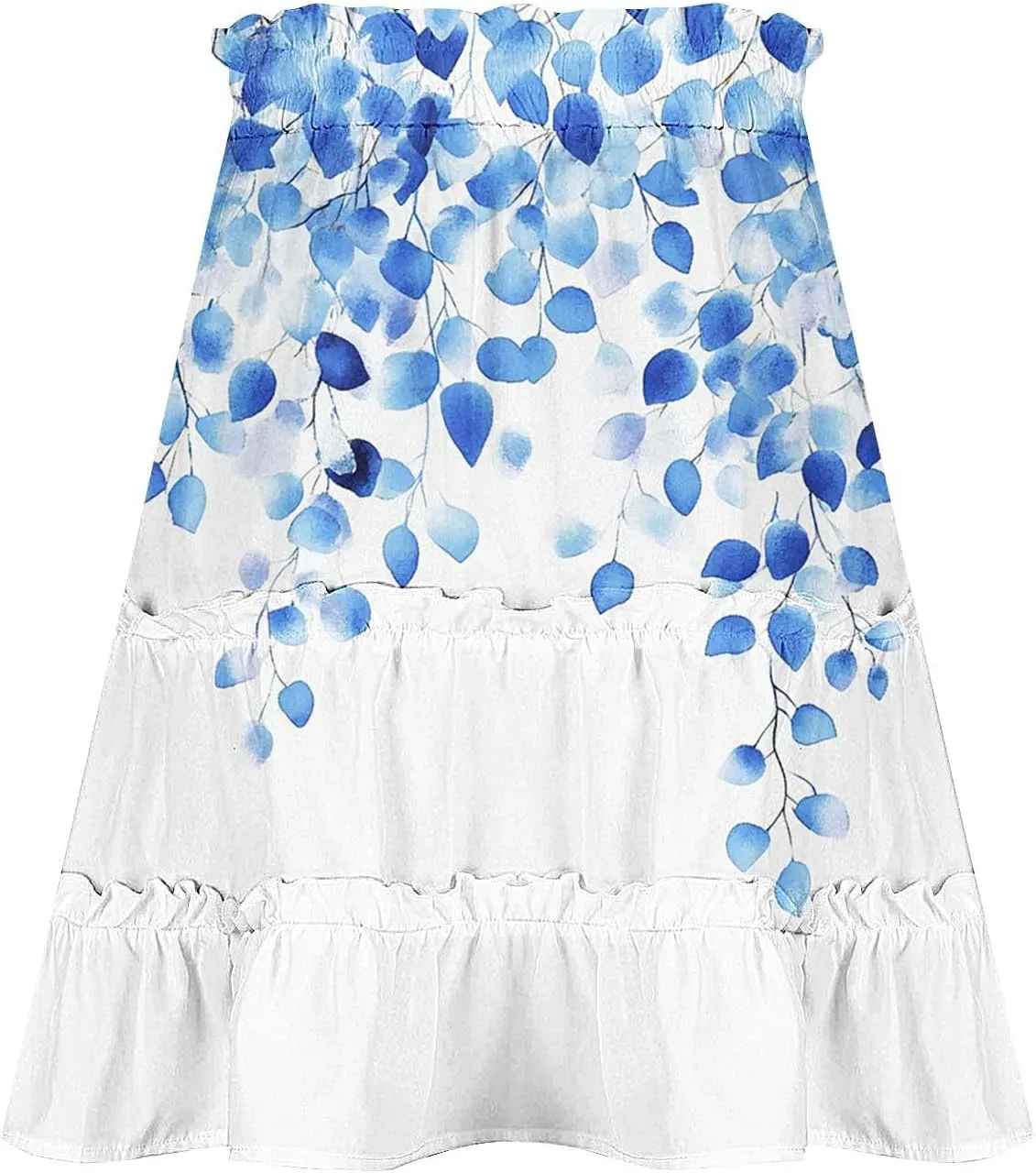 Womens Boho Floral Skirts Pleated Ruffle Tiered High Waisted Drawstring Summer Beach Vacation Mini Skirts