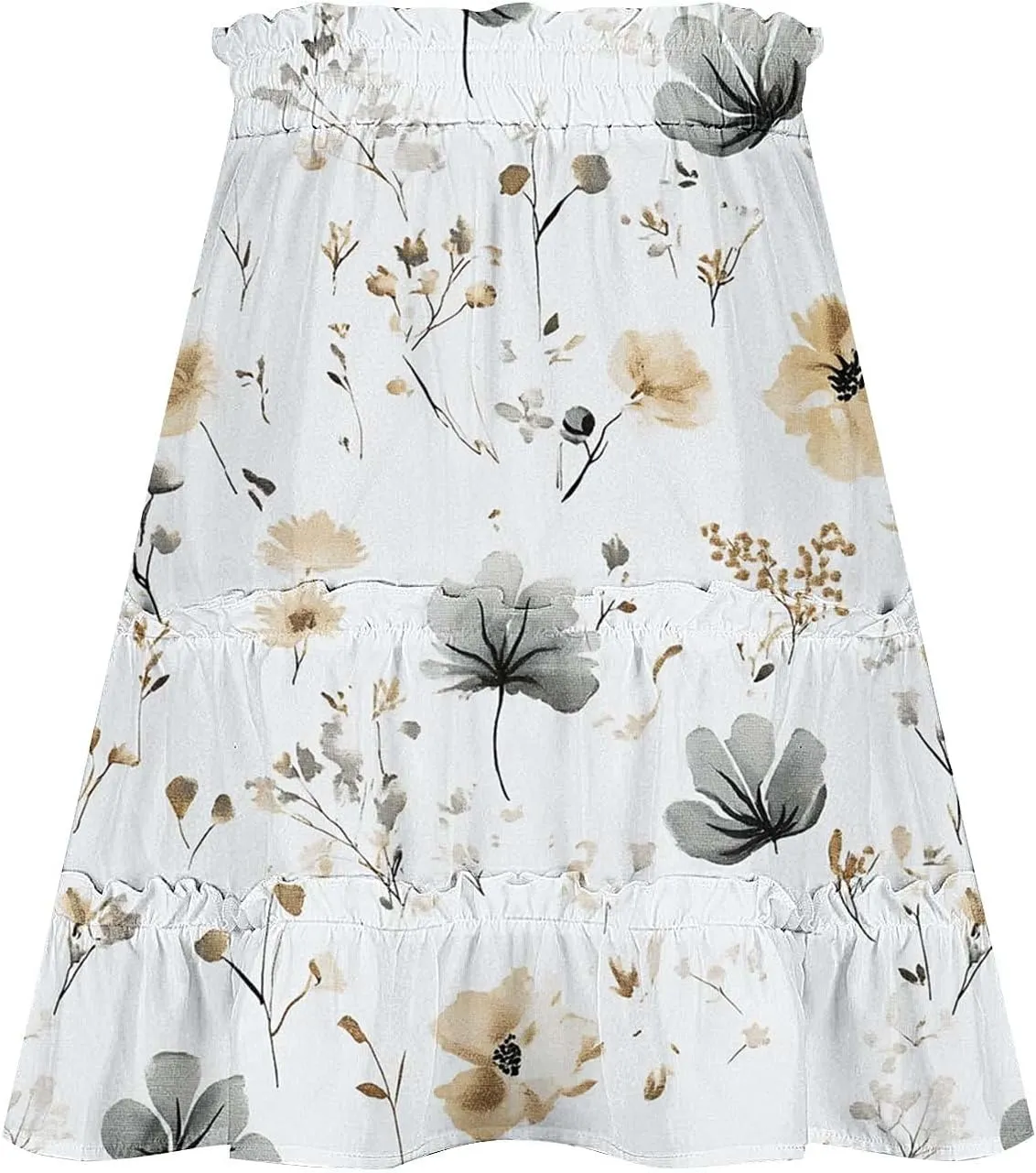 Womens Boho Floral Skirts Pleated Ruffle Tiered High Waisted Drawstring Summer Beach Vacation Mini Skirts