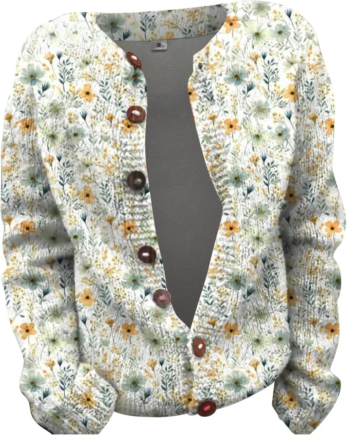 Womens Button Down Cardigan Sweaters Floral Print Open Front Knitted Cardigans Casual Long Sleeve Jumper Fall Coats
