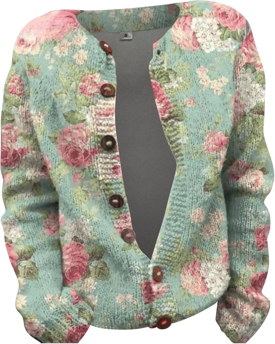 Womens Button Down Cardigan Sweaters Floral Print Open Front Knitted Cardigans Casual Long Sleeve Jumper Fall Coats