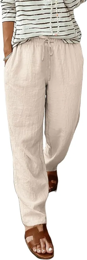 Womens Capri Pants 2025 Summer Casual Cotton Linen Straight Leg High Waist Beach Travel Trousers with Pockets