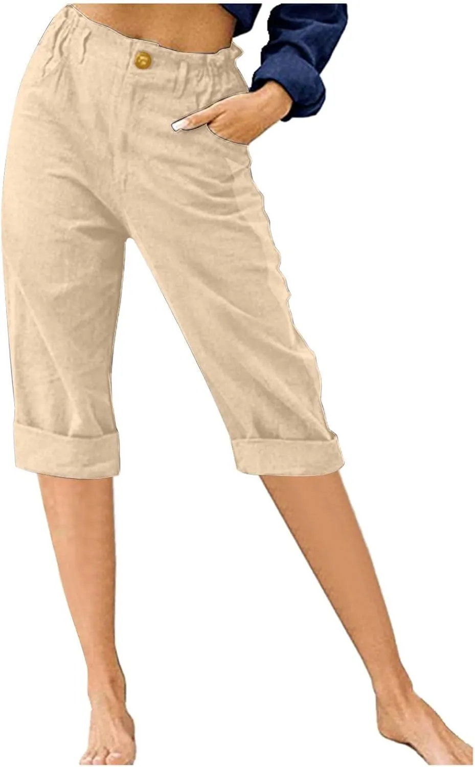 Women's Capri Pants Casual Straight Leg Trouser Loose Comfy Cotton Trousers 2025 Summer Trendy Pant with Pocket