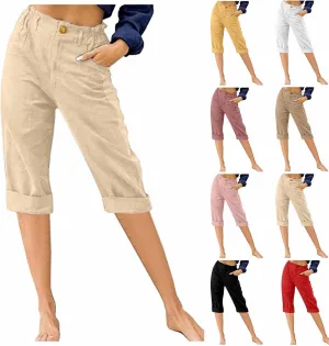 Women's Capri Pants Casual Straight Leg Trouser Loose Comfy Cotton Trousers 2025 Summer Trendy Pant with Pocket