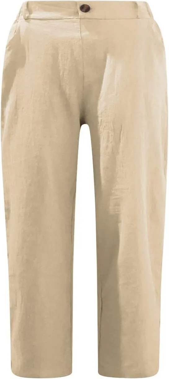 Women's Capri Pants Casual Straight Leg Trouser Loose Comfy Cotton Trousers 2025 Summer Trendy Pant with Pocket