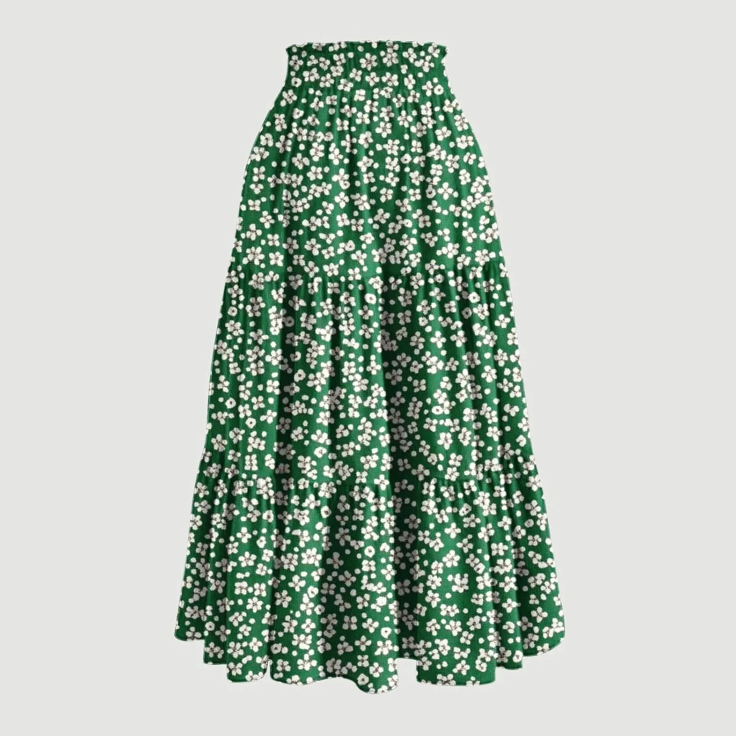 Womens Casual Boho Floral Skirts 2025 Summer Flowy Beach Skirt Drawstring High Waist Tiered Pleated Maxi Skirts