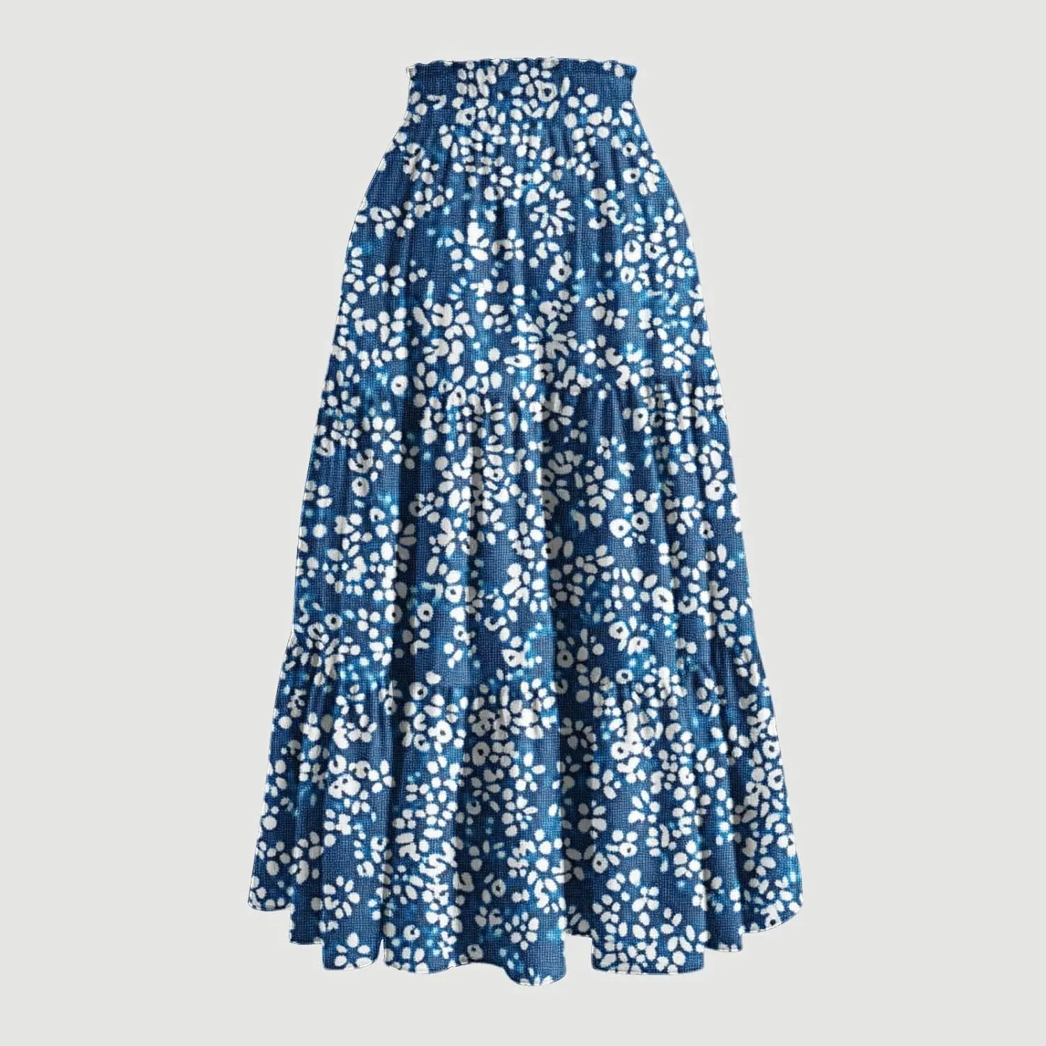 Womens Casual Boho Floral Skirts 2025 Summer Flowy Beach Skirt Drawstring High Waist Tiered Pleated Maxi Skirts
