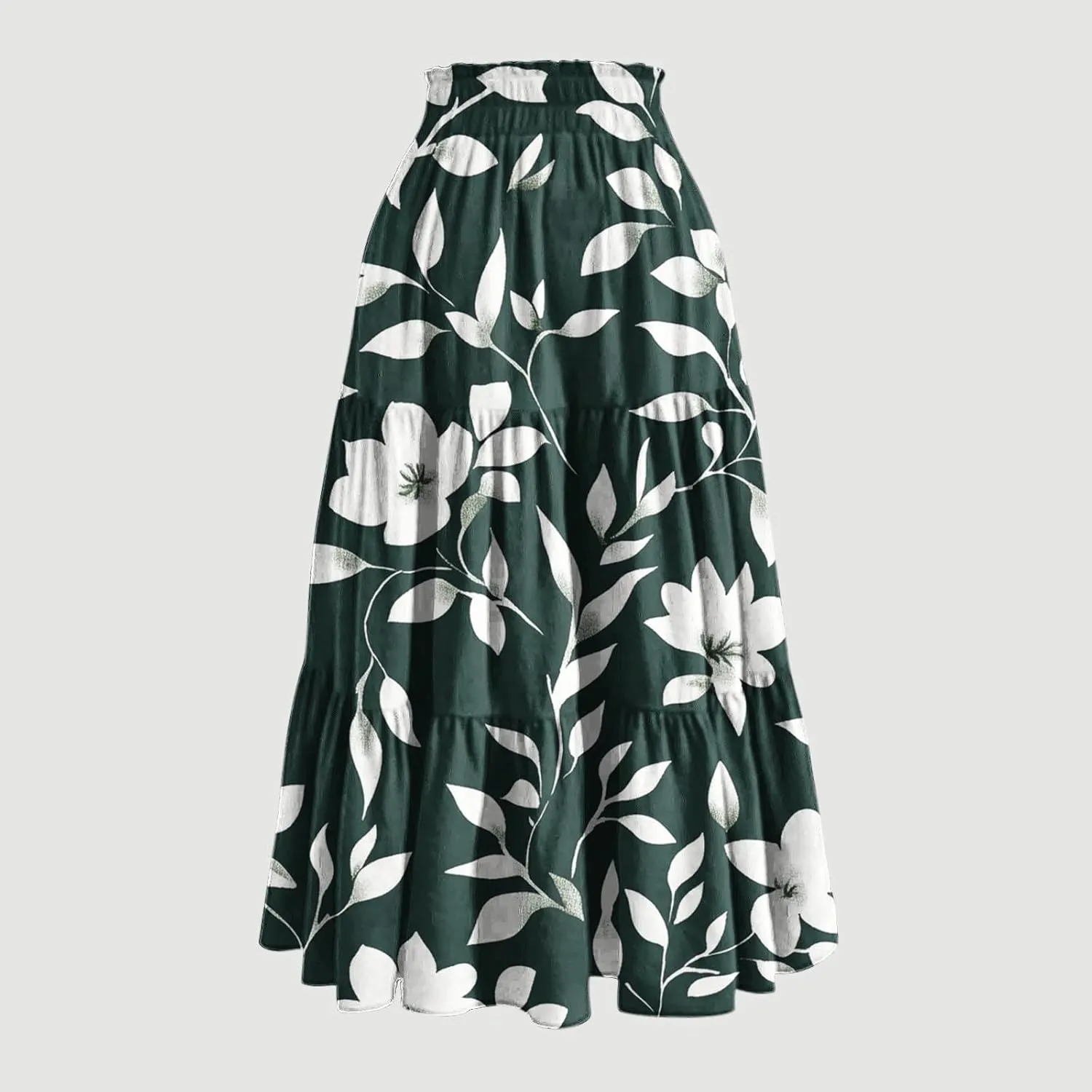 Womens Casual Boho Floral Skirts 2025 Summer Flowy Beach Skirt Drawstring High Waist Tiered Pleated Maxi Skirts