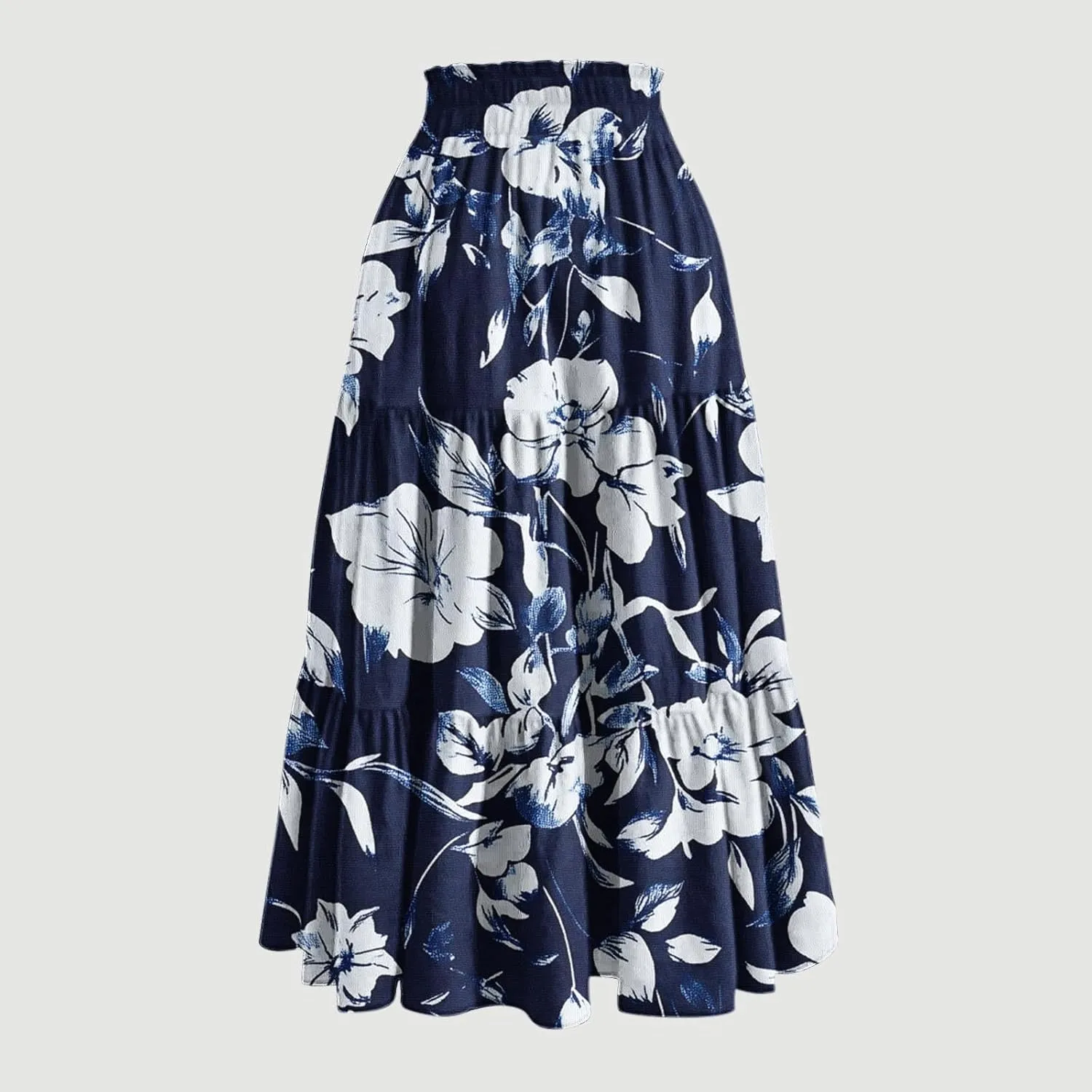 Womens Casual Boho Floral Skirts 2025 Summer Flowy Beach Skirt Drawstring High Waist Tiered Pleated Maxi Skirts