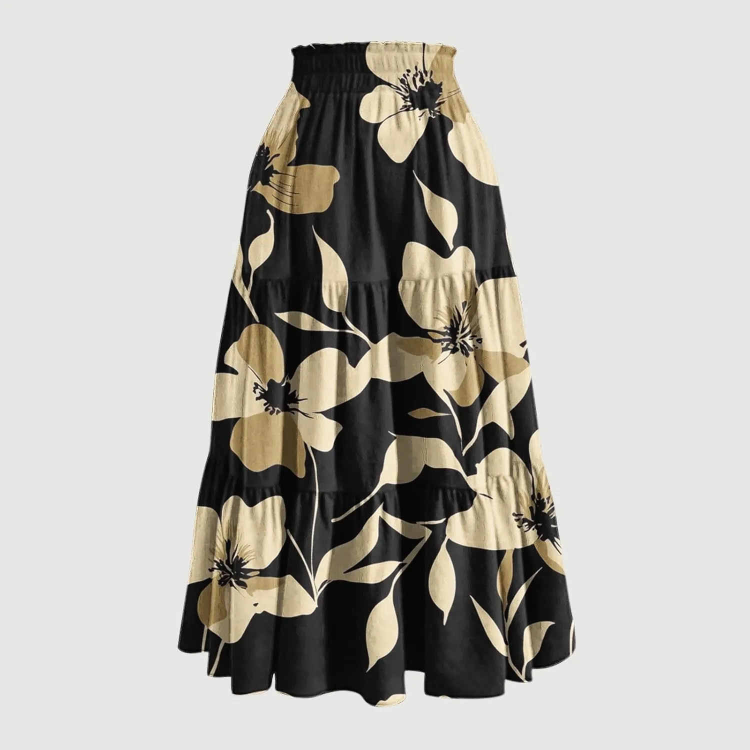 Womens Casual Boho Floral Skirts 2025 Summer Flowy Beach Skirt Drawstring High Waist Tiered Pleated Maxi Skirts