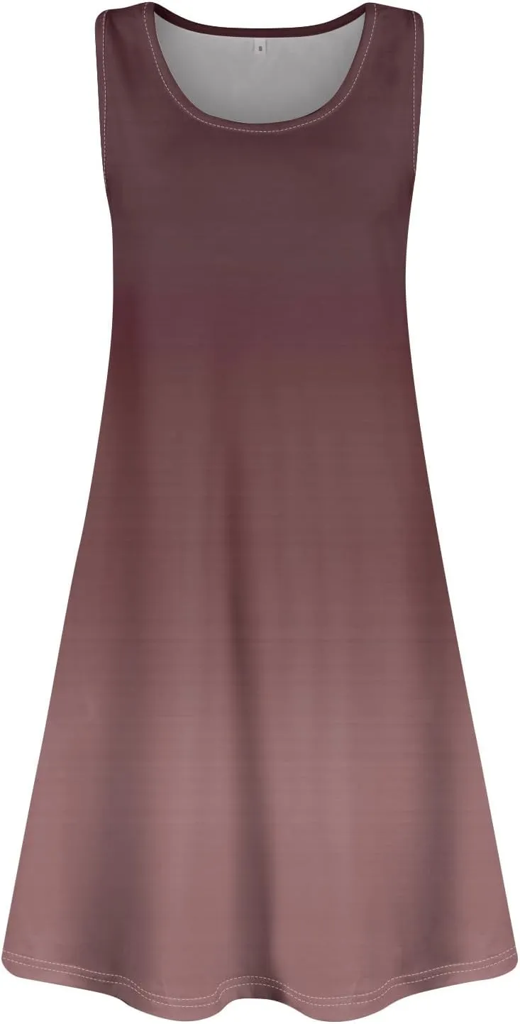 Women's Casual Day Printed Dress with V-Neck Vest and Pocket Beach Dress Casual Dresses