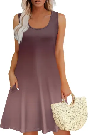 Women's Casual Day Printed Dress with V-Neck Vest and Pocket Beach Dress Casual Dresses
