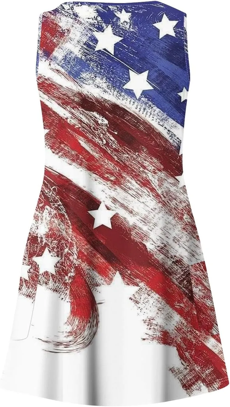 Women's Casual Day Printed Dress with V-Neck Vest and Pocket Beach Dress Casual Dresses