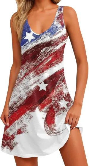 Women's Casual Day Printed Dress with V-Neck Vest and Pocket Beach Dress Casual Dresses