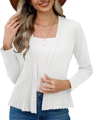 Women's Casual Open Front Lightweight Cropped Cardigans Long Sleeve Sweater Soft Draped Peplum Knit Outwear