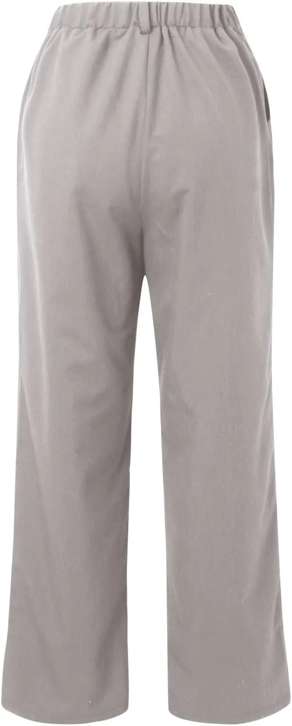 Womens Casual Wide Leg Pants High Waisted Button Down Straight Long Trousers Palazzo Pants