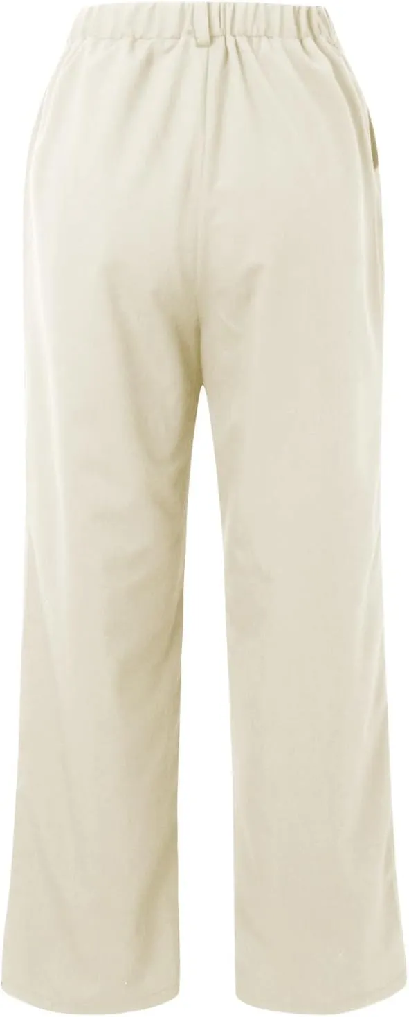 Womens Casual Wide Leg Pants High Waisted Button Down Straight Long Trousers Palazzo Pants