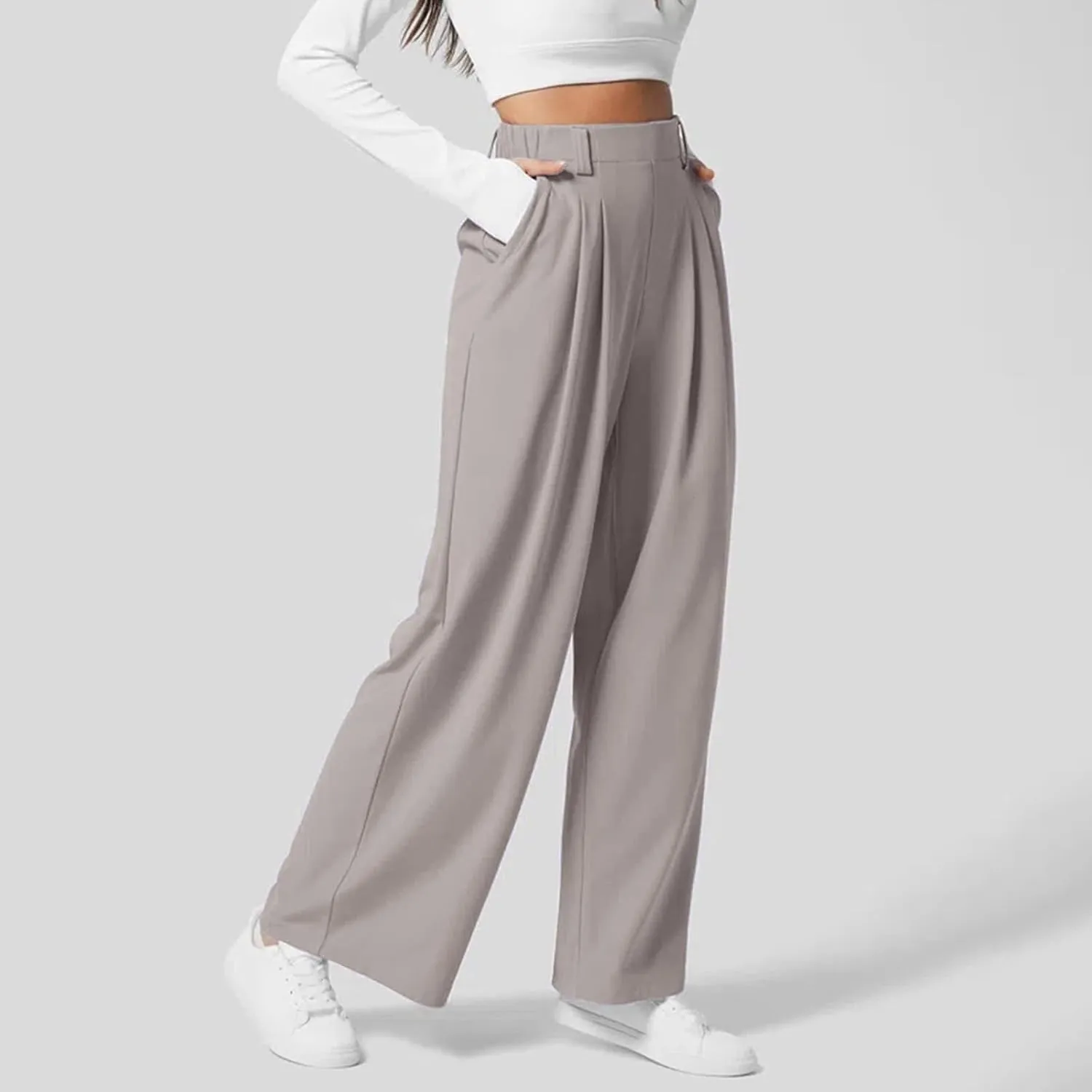 Womens Casual Wide Leg Pants High Waisted Button Down Straight Long Trousers Palazzo Pants