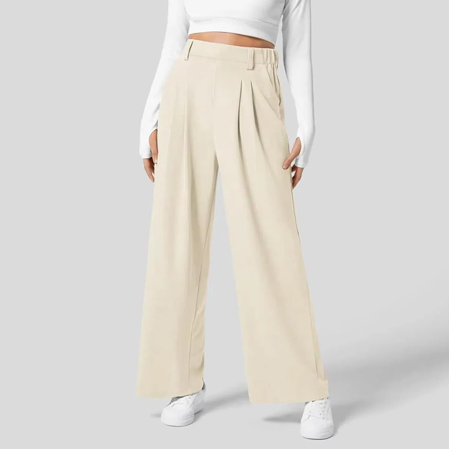 Womens Casual Wide Leg Pants High Waisted Button Down Straight Long Trousers Palazzo Pants