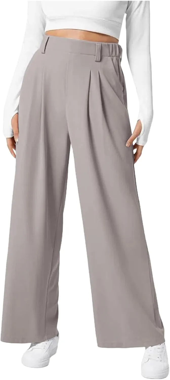 Womens Casual Wide Leg Pants High Waisted Button Down Straight Long Trousers Palazzo Pants