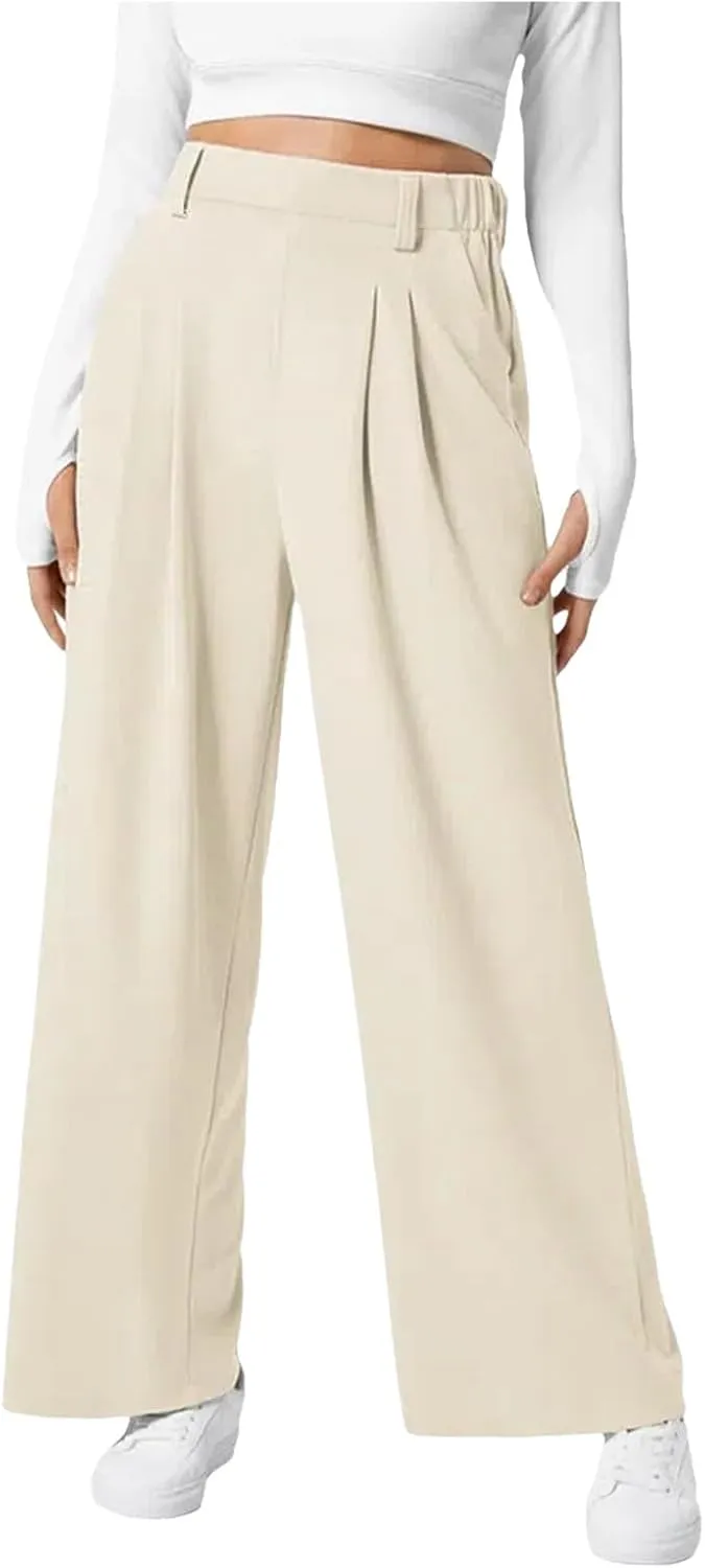 Womens Casual Wide Leg Pants High Waisted Button Down Straight Long Trousers Palazzo Pants
