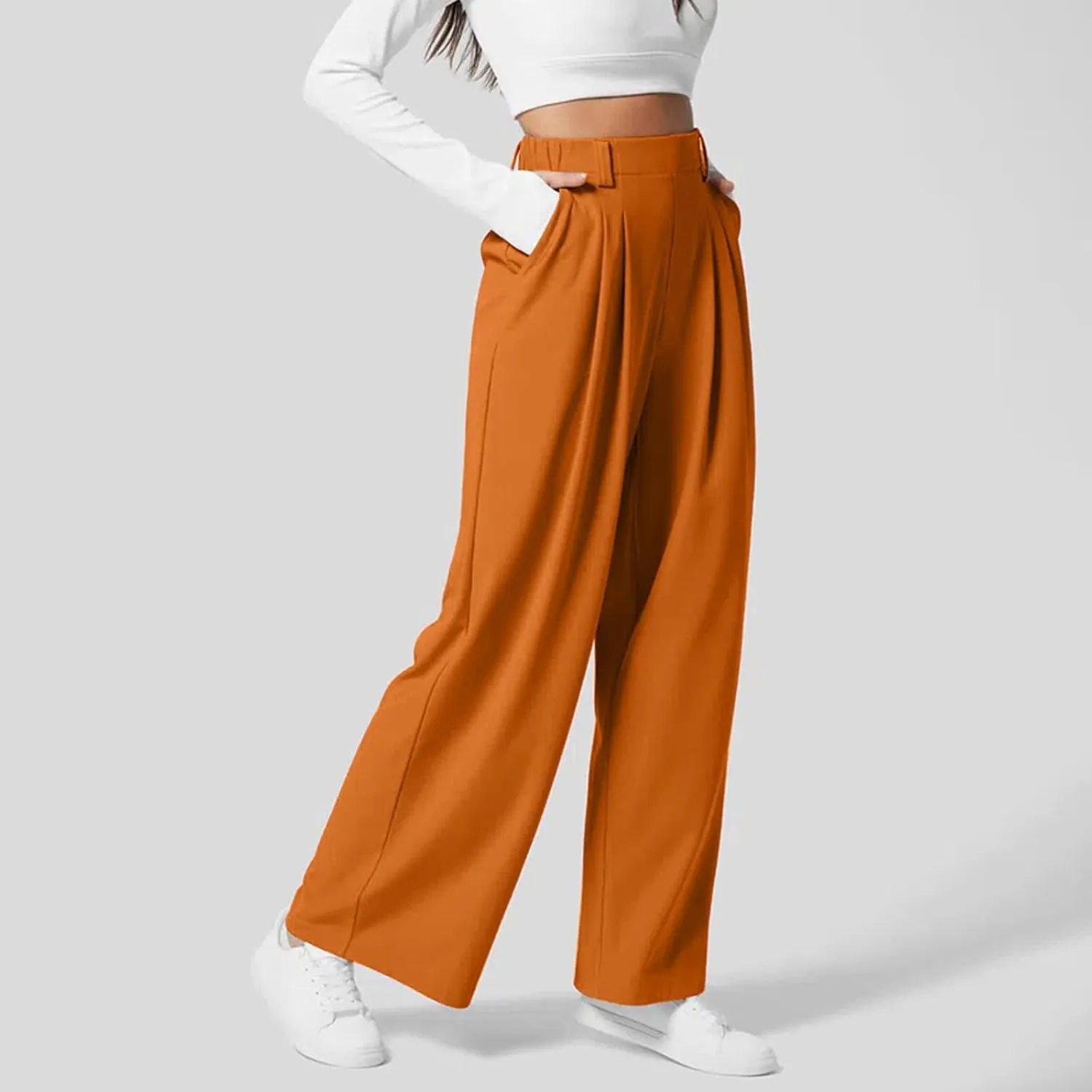 Womens Casual Wide Leg Pants High Waisted Button Down Straight Long Trousers Palazzo Pants