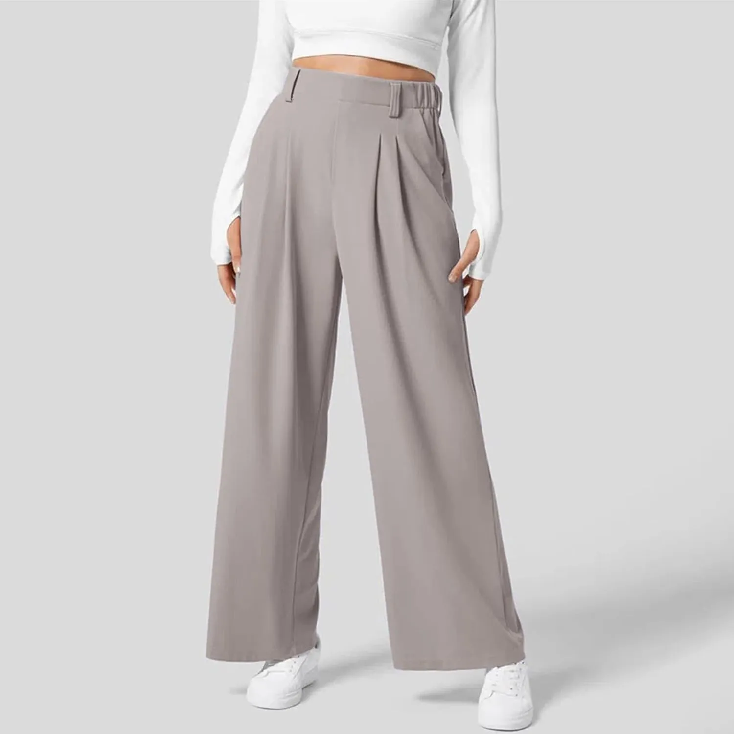 Womens Casual Wide Leg Pants High Waisted Button Down Straight Long Trousers Palazzo Pants