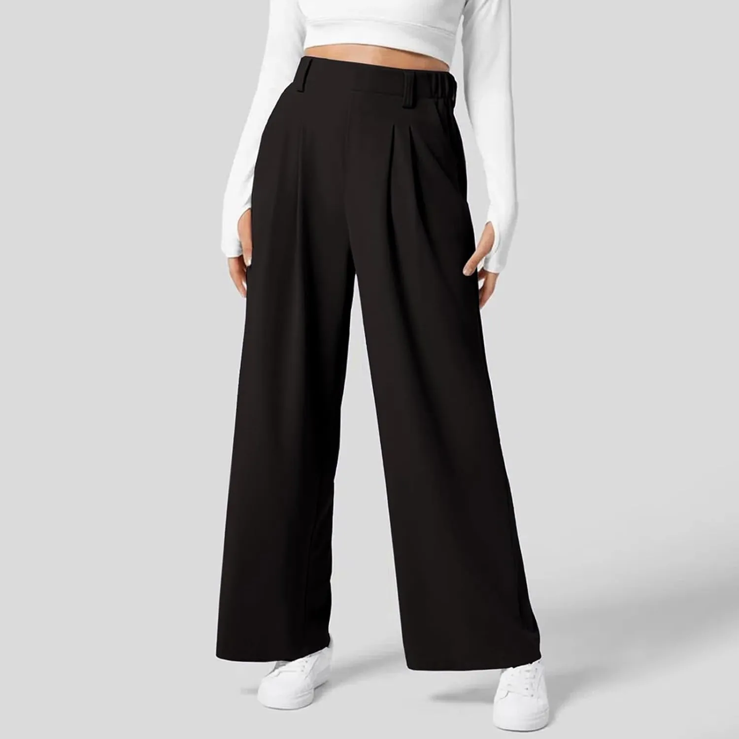Womens Casual Wide Leg Pants High Waisted Button Down Straight Long Trousers Palazzo Pants