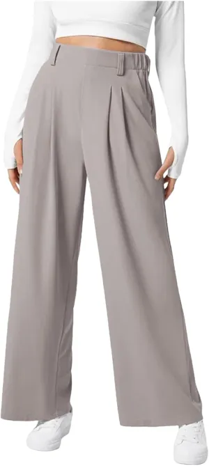 Womens Casual Wide Leg Pants High Waisted Button Down Straight Long Trousers Palazzo Pants