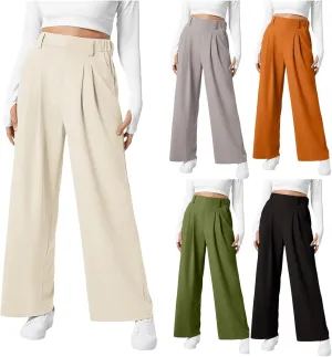Womens Casual Wide Leg Pants High Waisted Button Down Straight Long Trousers Palazzo Pants