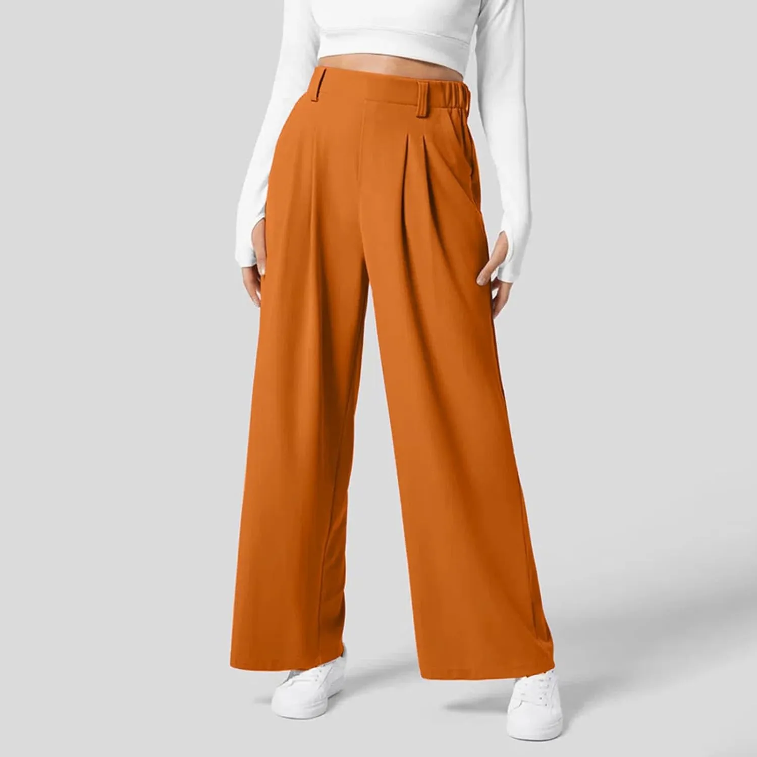 Womens Casual Wide Leg Pants High Waisted Button Down Straight Long Trousers Palazzo Pants