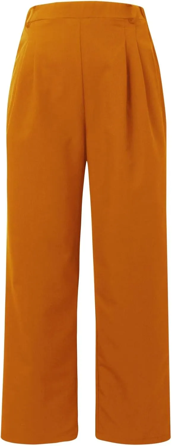 Womens Casual Wide Leg Pants High Waisted Button Down Straight Long Trousers Palazzo Pants