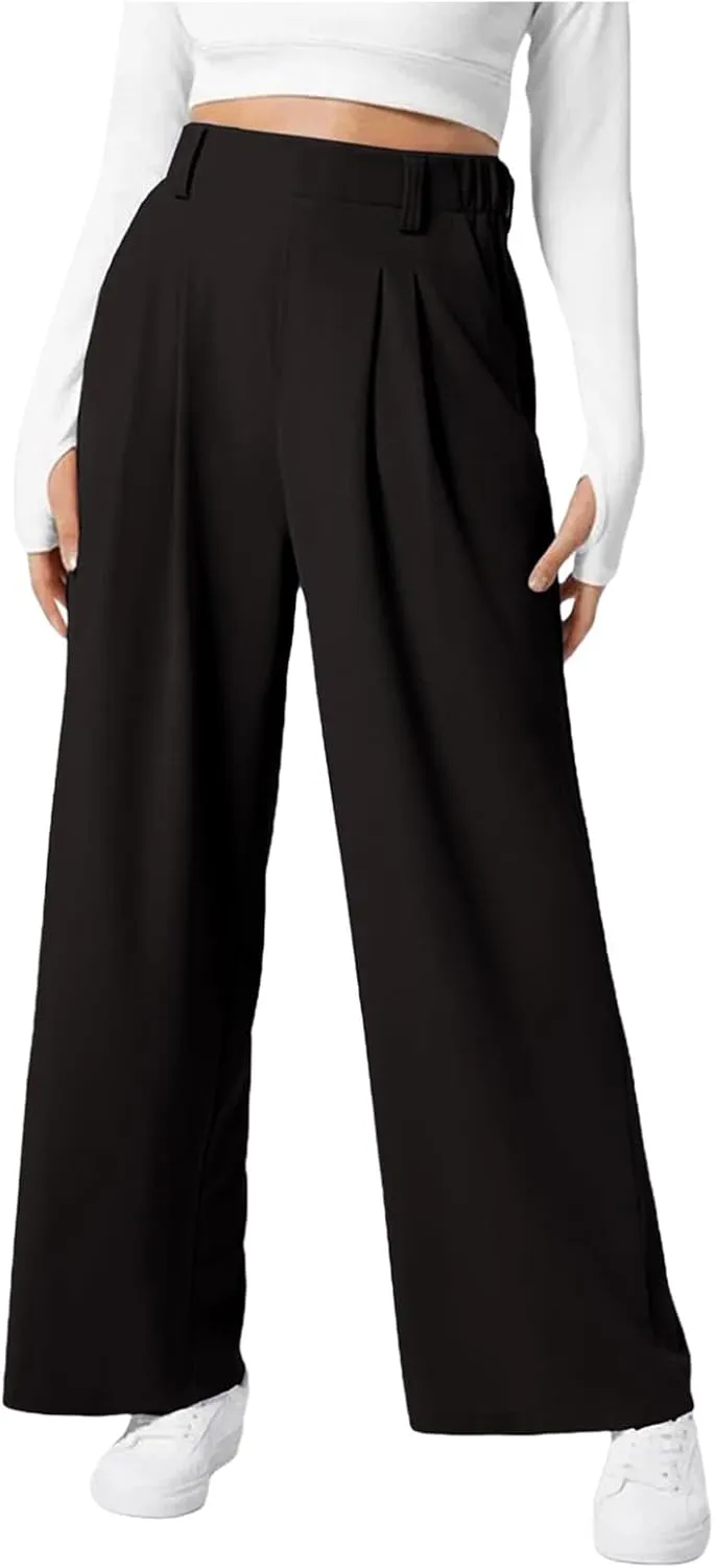 Womens Casual Wide Leg Pants High Waisted Button Down Straight Long Trousers Palazzo Pants