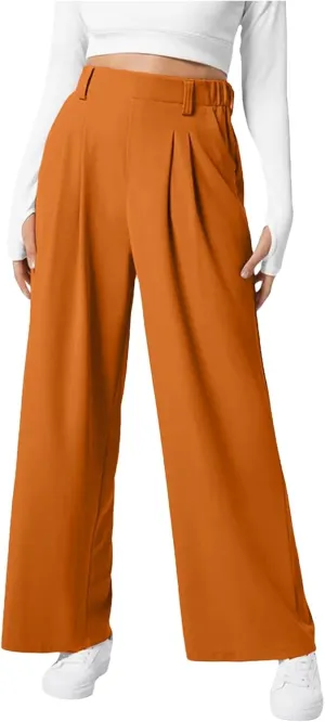 Womens Casual Wide Leg Pants High Waisted Button Down Straight Long Trousers Palazzo Pants