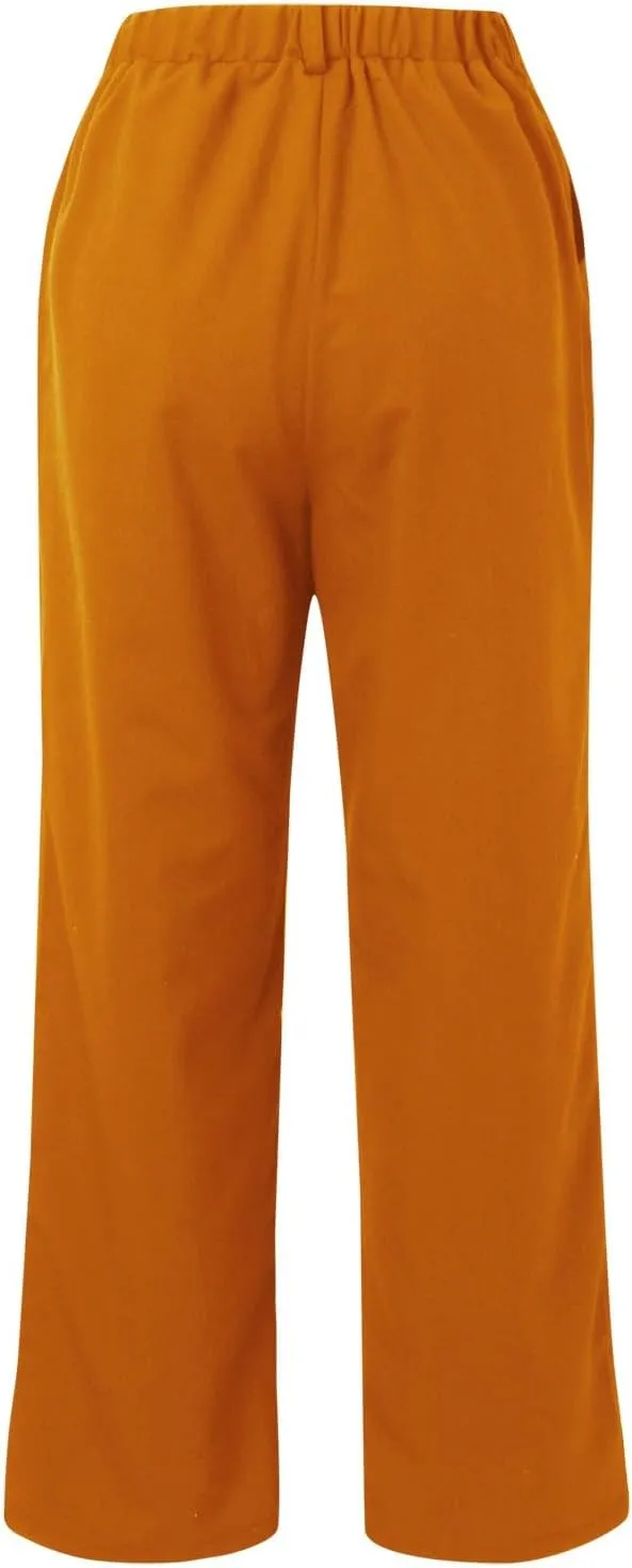 Womens Casual Wide Leg Pants High Waisted Button Down Straight Long Trousers Palazzo Pants