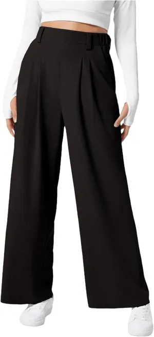Womens Casual Wide Leg Pants High Waisted Button Down Straight Long Trousers Palazzo Pants