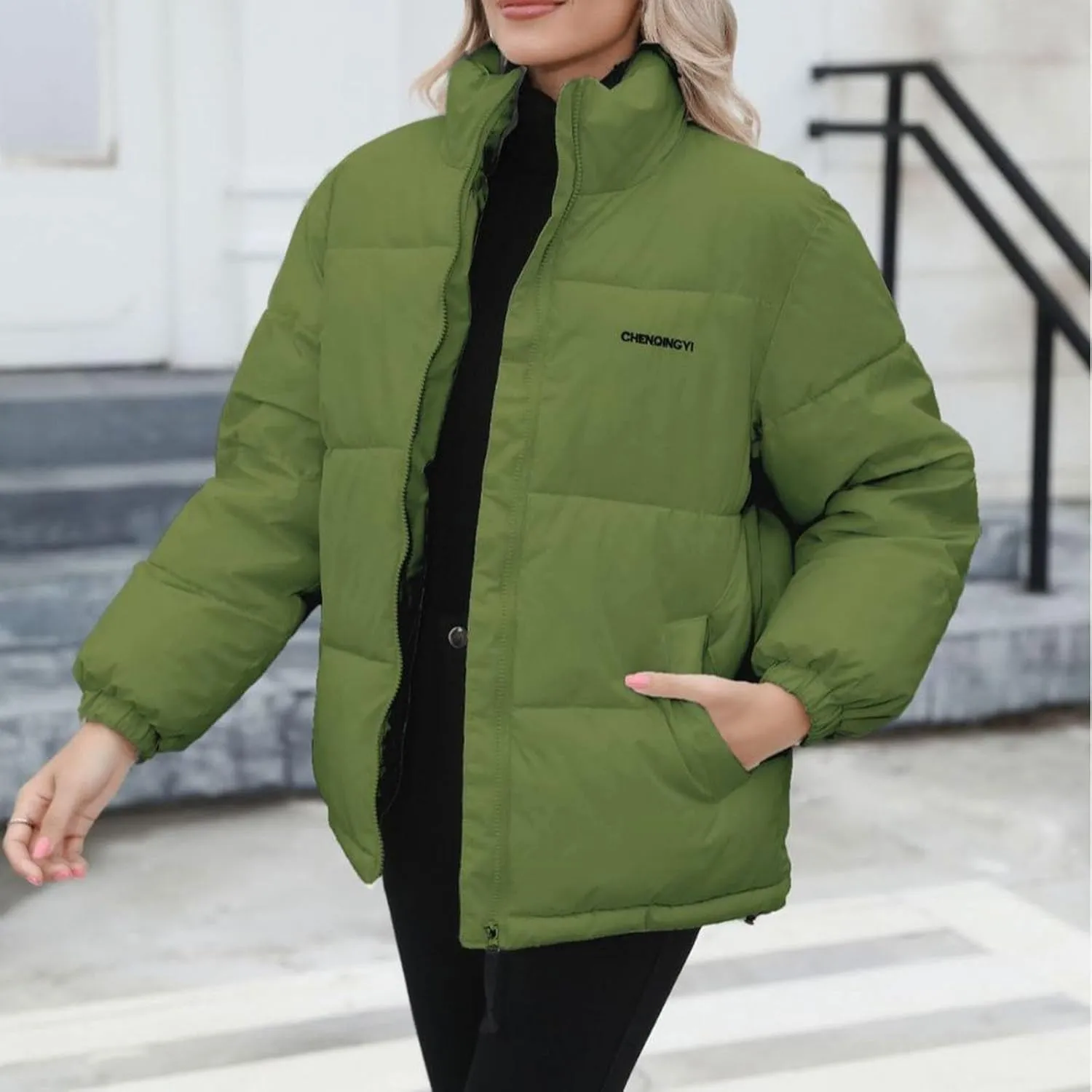 Womens Cropped Puffer Jacket Casual Long Sleeve Down Coat Fashion Versatile Quilted Outwear Winter Outwear Hiking Coats