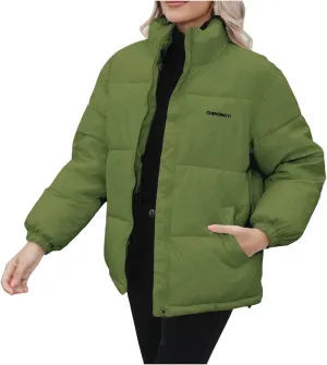 Womens Cropped Puffer Jacket Casual Long Sleeve Down Coat Fashion Versatile Quilted Outwear Winter Outwear Hiking Coats