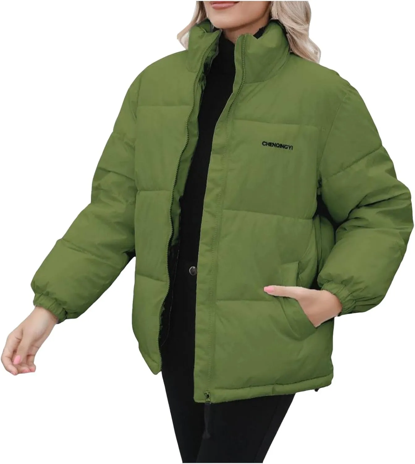 Womens Cropped Puffer Jacket Casual Long Sleeve Down Coat Fashion Versatile Quilted Outwear Winter Outwear Hiking Coats