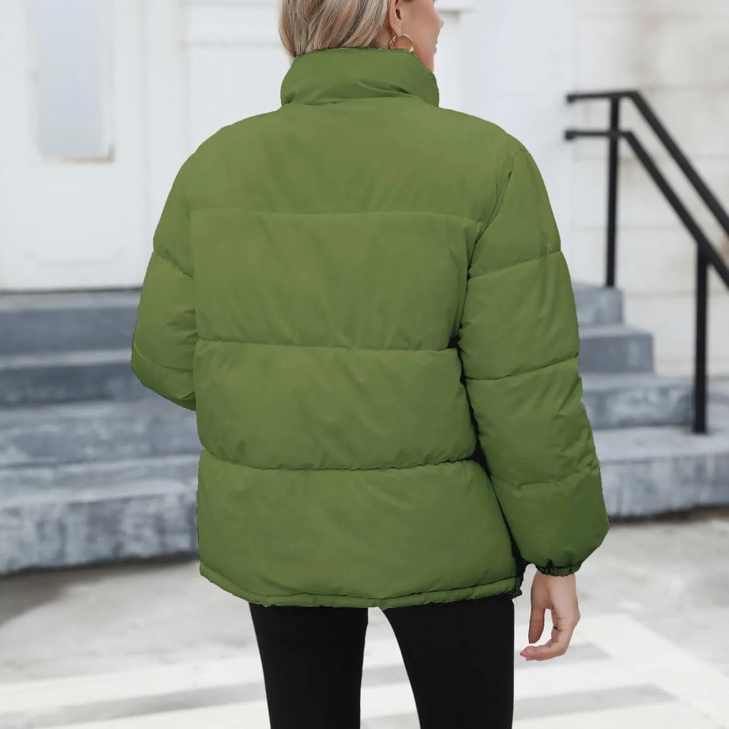 Womens Cropped Puffer Jacket Casual Long Sleeve Down Coat Fashion Versatile Quilted Outwear Winter Outwear Hiking Coats