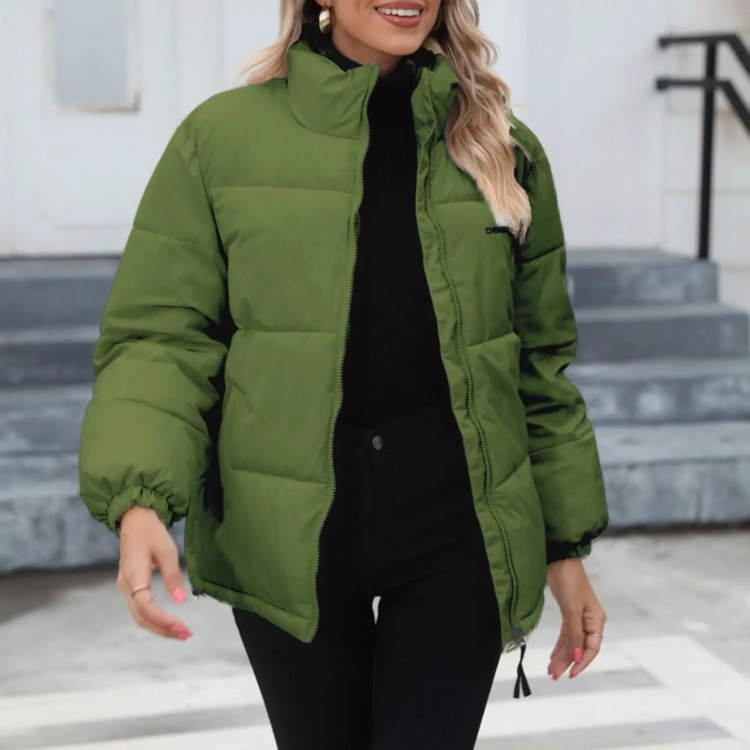 Womens Cropped Puffer Jacket Casual Long Sleeve Down Coat Fashion Versatile Quilted Outwear Winter Outwear Hiking Coats