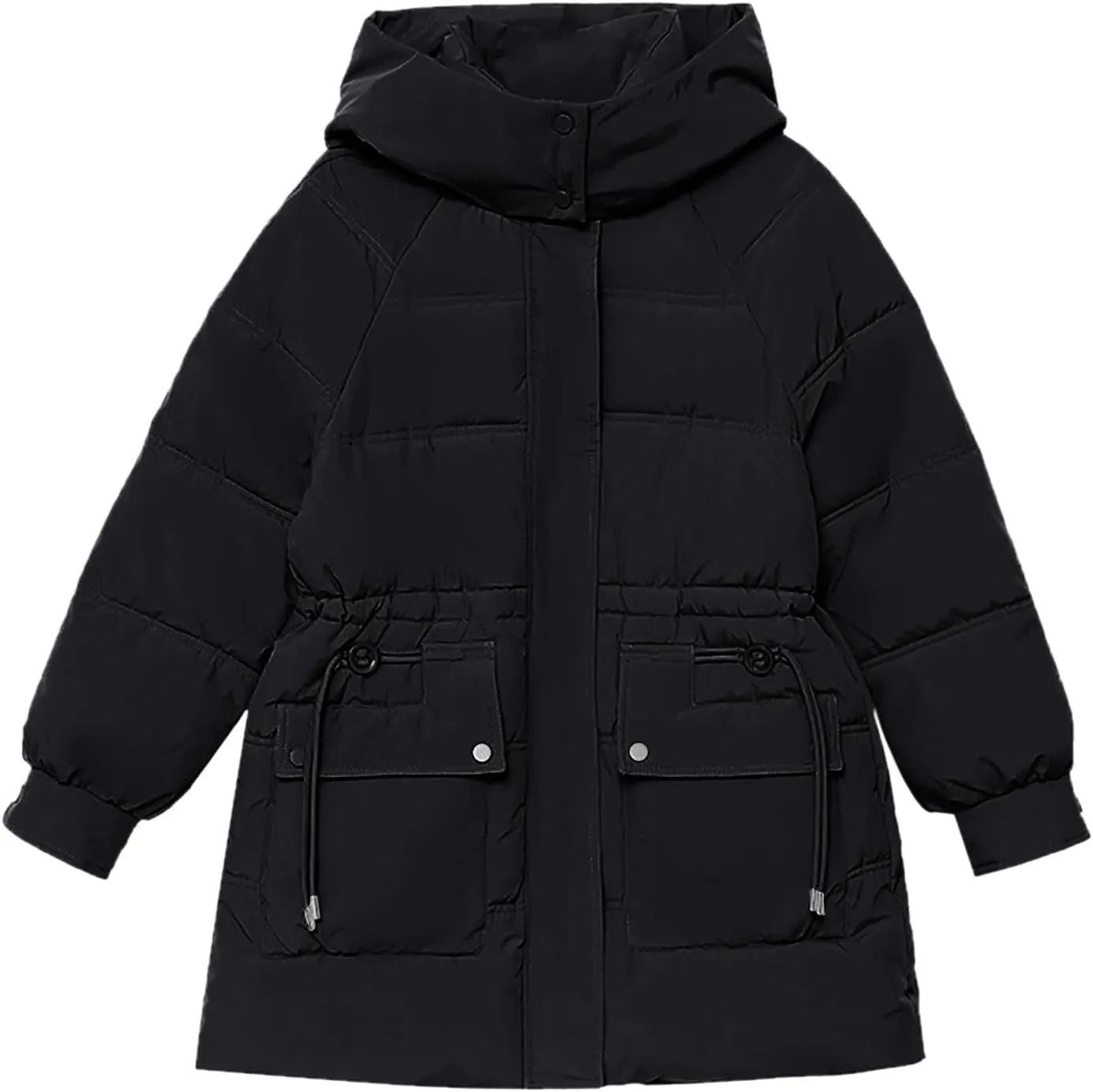 Womens Down Puffer Jackets Quilted Winter Warm Coats with Hooded and Pockets Casual Loose Long Sleeve Zip Up Coats