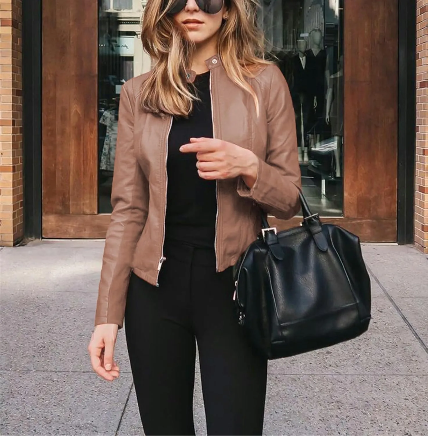 Womens Faux Leather Jackets Zip Up Cropped Motorcycle PU Moto Biker Outwear Coat 2024