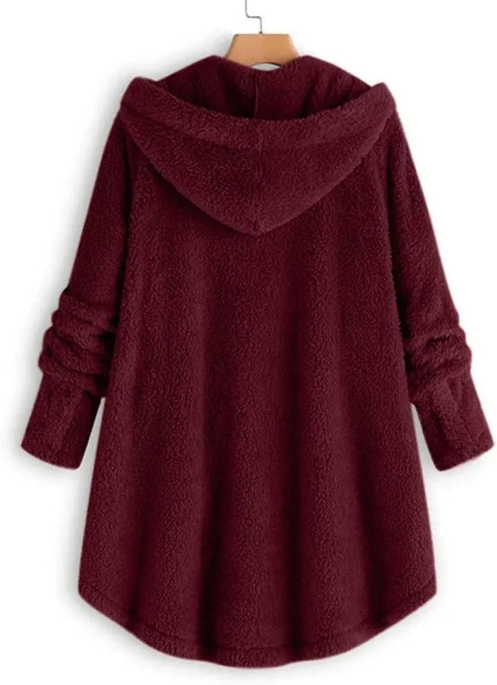 Women's Fleece Jackets Sherpa Winter Hooded Fuzzy Coat Oversized Button Down Cardigan Open Front Outwear with Pockets