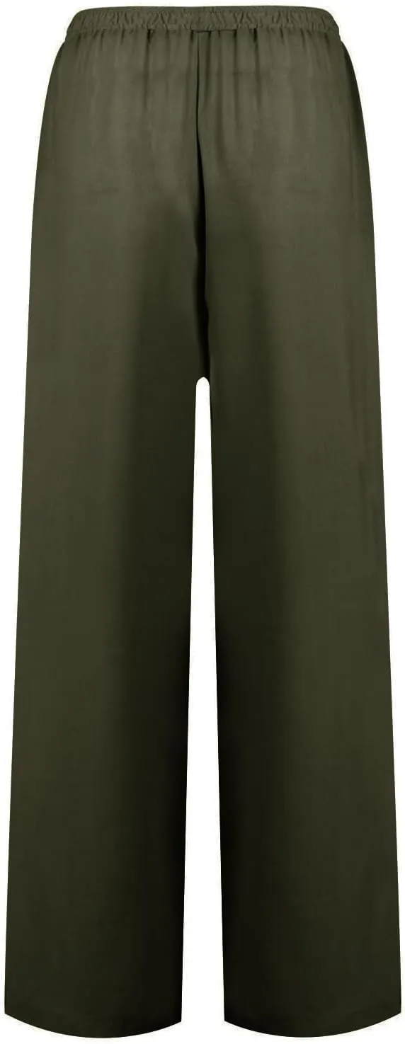 Womens Gauze Pants Cotton Linen Summer Flowy High Waisted Beach Palazzo Pants Lightweight Paperbag Pants with Pocket