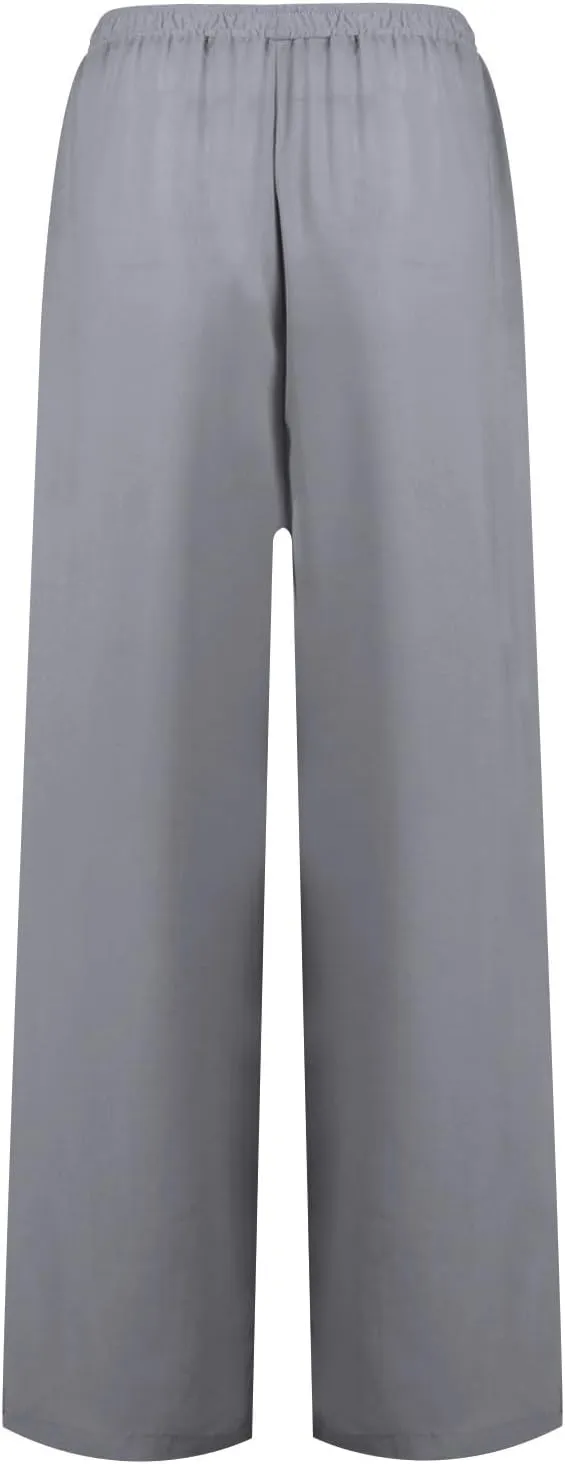 Womens Gauze Pants Cotton Linen Summer Flowy High Waisted Beach Palazzo Pants Lightweight Paperbag Pants with Pocket