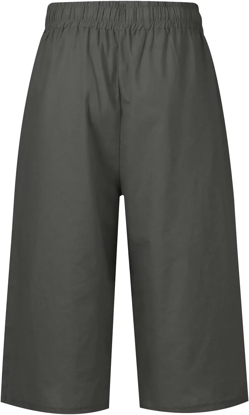 Women's Linen Palazzo Pants 2025 Summer Casual Vacation High Waist Wide Leg Trousers Trendy Lounge Pant with Pockets